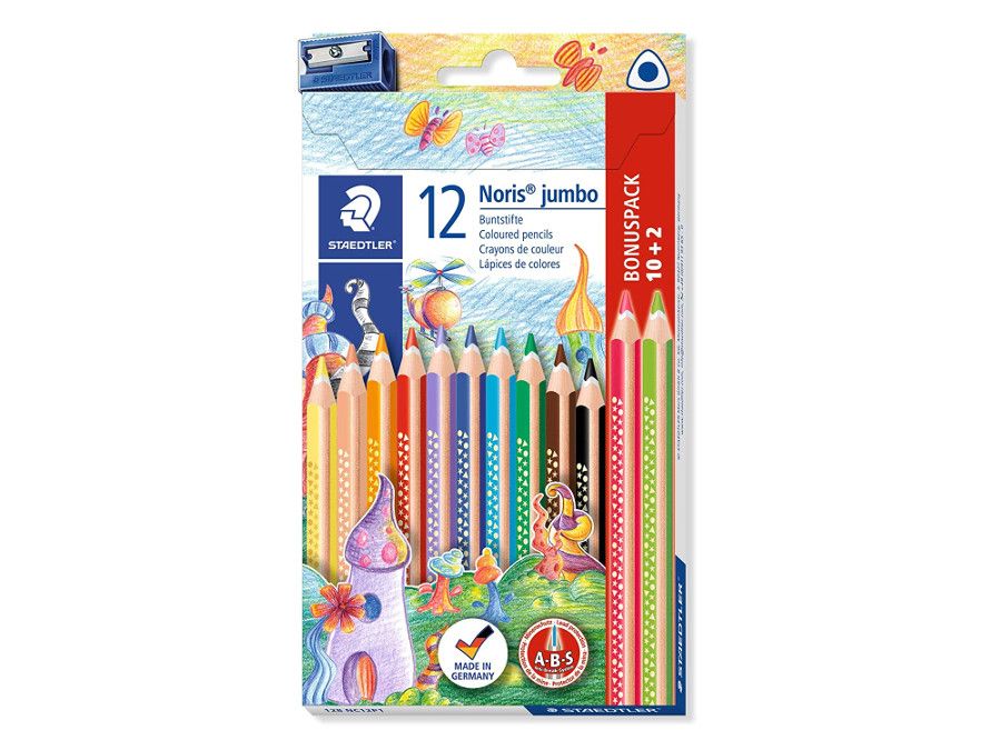 Цветни моливи Staedtler NC 128 Jumbo, 10+2цвята + острилка