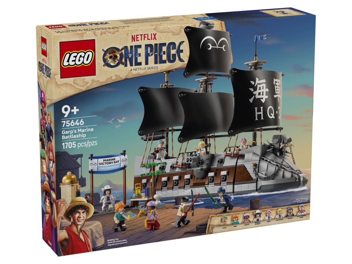 Предна страна на кутията на конструктор LEGO ONE PIECE 75646 Военният боен кораб на Гарп