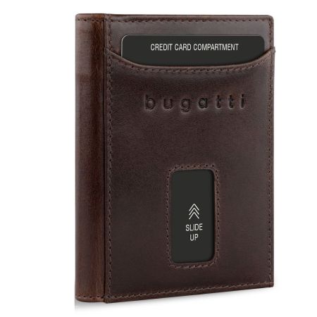 Кожен портфейл Bugatti Secure Slim Special Zip Mini, кафяв