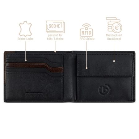 Кожен портфейл Bugatti Corso DeLuxe Wallet, черен