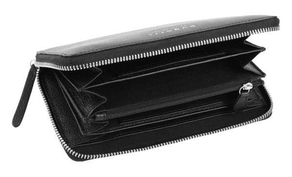 Дамски кожен портфейл Bugatti Linda 18CC, eстествена кожа, черен