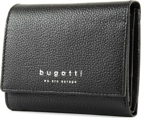 Дамски кожен портфейл Bugatti Linda Continental 6CC, eстествена кожа, черен