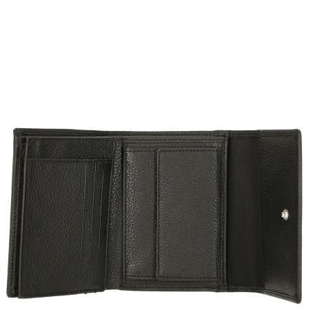 Дамски кожен портфейл Bugatti Linda Continental 6CC, eстествена кожа, черен