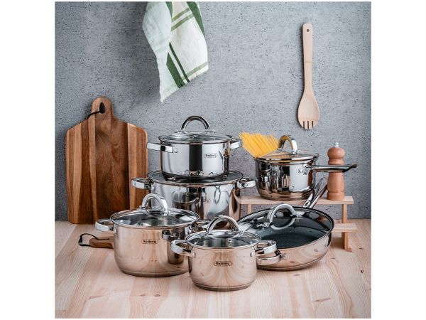 Комплект съдове 12 части Rosberg R51210L12 , 16К/16/18/20/24/24Т см, Неръждаема стомана Rosberg