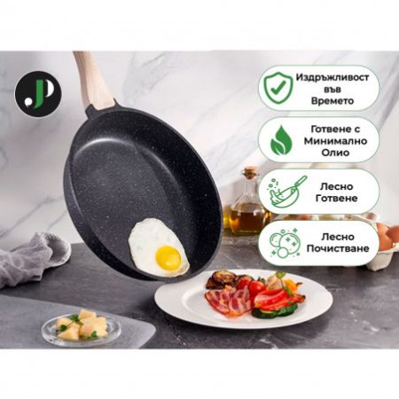 Комплект тенджери и тигани Just Perfecto JL-27, 15 ч, Отливка, Мраморно покритие, Индукция, Аксесоари, Графитен