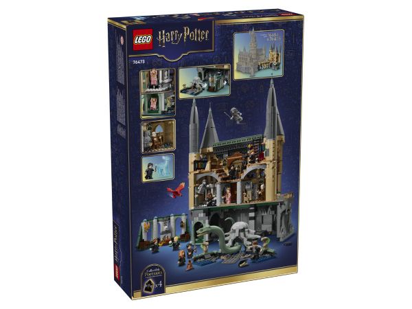 Задна страна на кутията на LEGO 76473 Хари Потър Замъкът Хогуортс Източно крило с размери и функции