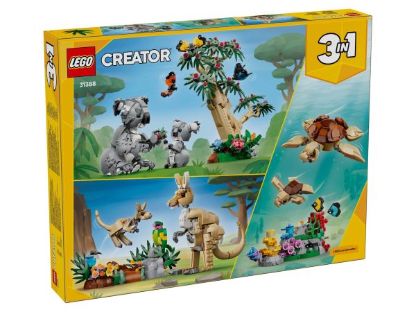  Конструктор LEGO Creator 3-в-1 Семейство коали 31388 задна страна на опаковката с кенгуру и костенурка 