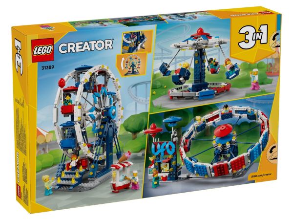 Конструктор LEGO Creator 3-в-1 Емблематично виенско колело 31389 задна страна на опаковката с въртележка и НЛО
