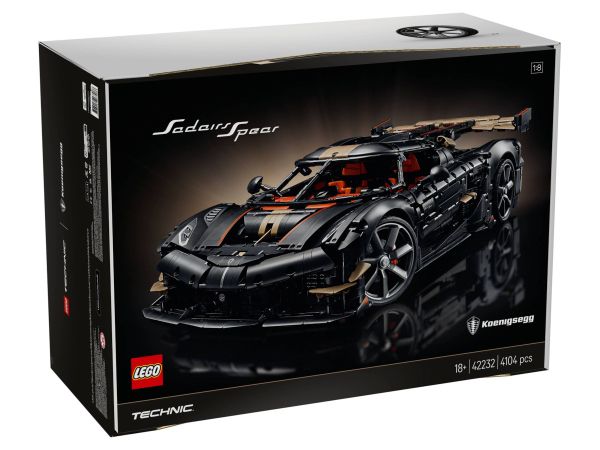 Задна страна на кутията на LEGO Technic 42232 с размери на модела и инженерни детайли