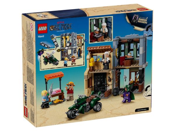 Задна част на кутията на LEGO ONE PIECE 75642 с размери на опаковката 22.2 x 7.6 x 26.2 см и тегло 0.680 кг от Get7.eu