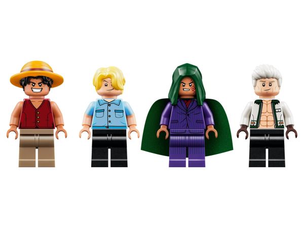 Колекция от четирите официални LEGO минифигурки на Луфи, Санджи, Дракон и Капитан Смоукър от комплект 75642