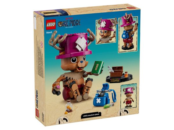 Задна част на кутията на LEGO ONE PIECE 75643 с размери 25.8 x 28 x 7.5 см и тегло 0.666 кг от Get7.eu