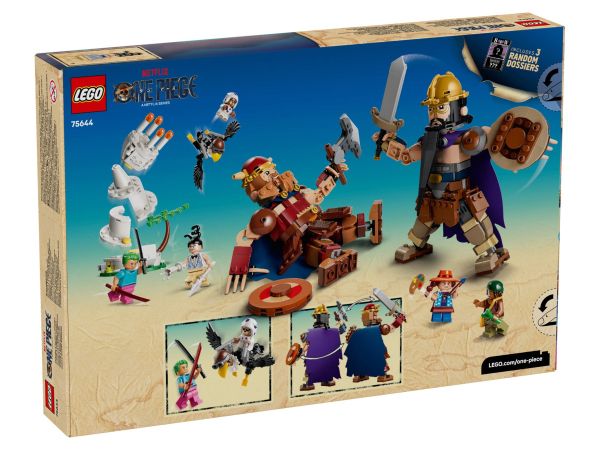 Задна страна на кутията на LEGO ONE PIECE 75644 с размери, функции и детайли за игра