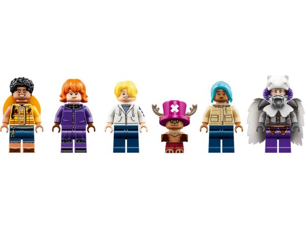 Шест ексклузивни LEGO минифигурки в комплект 75645: Луфи, Нами, Санджи, Виви, Чопър и Уапол