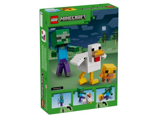 Задна страна на кутията на LEGO Minecraft 21582, показваща подвижните крила и крака