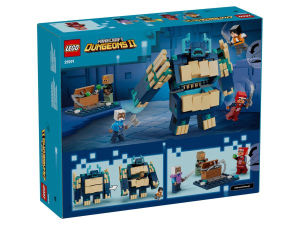 Задна страна на кутията на LEGO Minecraft 21591 с размери и функции