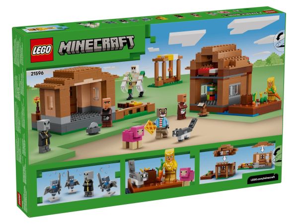 Задна страна на кутията на LEGO 21596 с демонстрация на QR код за дигитален бонус и модулните сгради